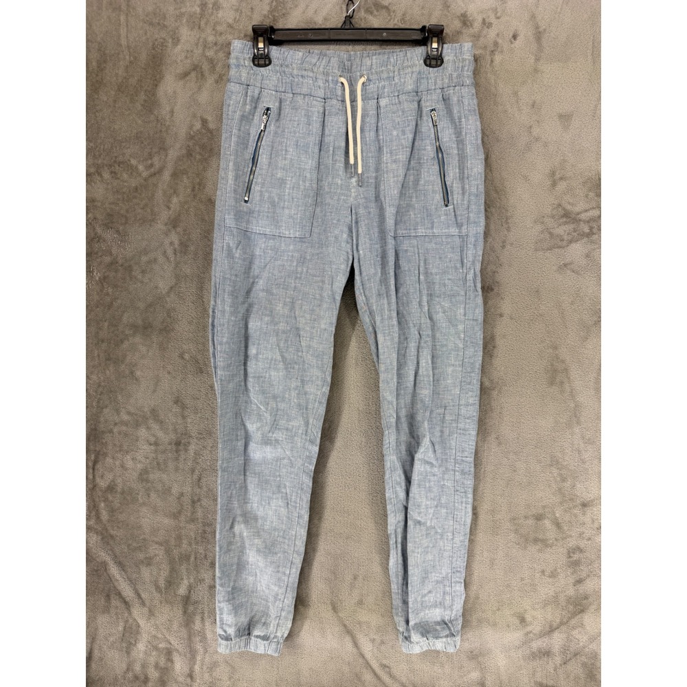 Athleta Cabo Linen Jogger Pants Light Blue Chambray 530642 Womens Size 4 Tall